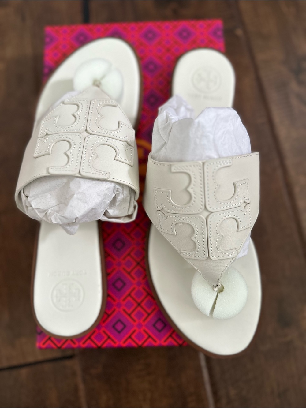 Tory Burch Jamie White Women's Leather Thong Sandals - Classic Slide size 9.5